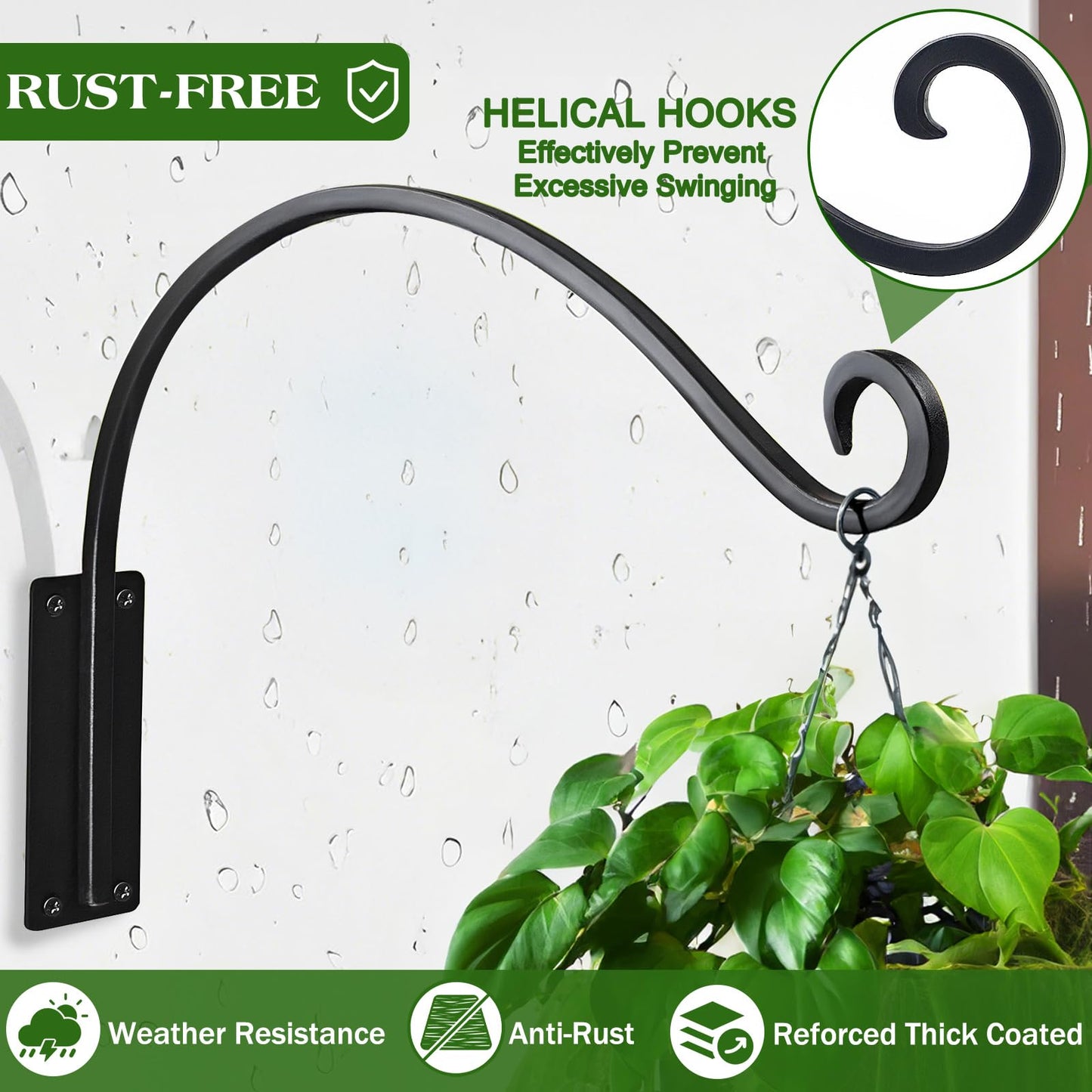 GESTONE 16 Inch 2 Pack Plant Hangers Outdoor,Plant Hanging Hook Bracket for Bird Feeder Hanger,Hanging Plant Hooks for Outside Baskets Lanterns Wind Chimes Outdoor Indoor