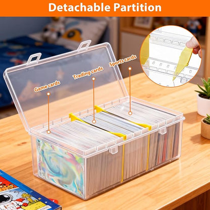 SAMYUCHO Trading Card Storage Box with 2 Dividers for 500 Sports Cards, Plastic Bulk Display Holder Collection Organizer Cases Container Fit for Baseball Football Playing Game Magic Cards 2 Pcs