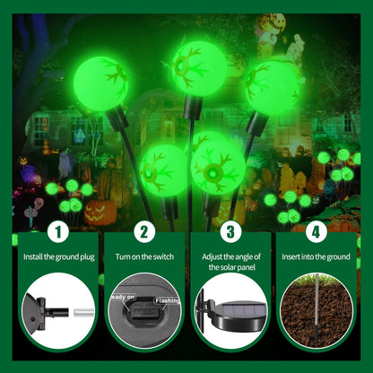 MOUOUSO Solar Halloween Lights，2 Pack Outdoor Halloween Decorations Lights, 12LED Green Eyeball Swaying Lamps for Garden Decor, Yard, Lawn, Party Decorations
