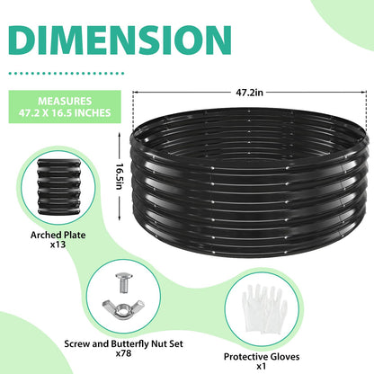 YSEJOMP 17" Tall Round Outdoor Garden Raised Garden Bed Kits-0.8MM Thick Metal Raised Planter Bed/Ground Planter Box for Variety of Flowers,Herbs,Vegetables,Trees (Black, 48 Dia X 16.5inches)