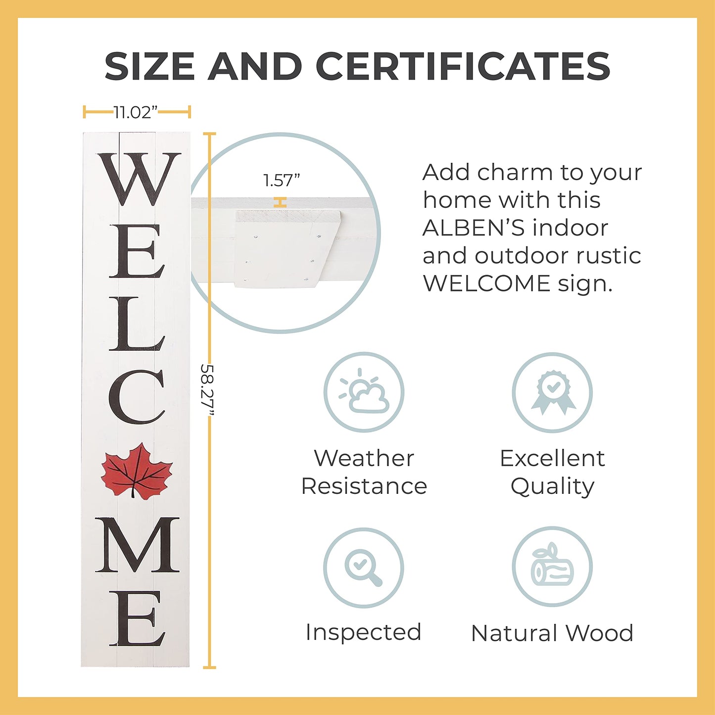 Extra Large 5FT Premium Wooden Interchangeable Welcome Sign for Front Door Porch Sign - 5 ft (58 x 11 Inch) 8 Magnetic Seasonal Tiles, Fall Porch Signs, Holidays and Seasons, Weather Resistance Standing welcome sign Outdoor and Indoor (White)
