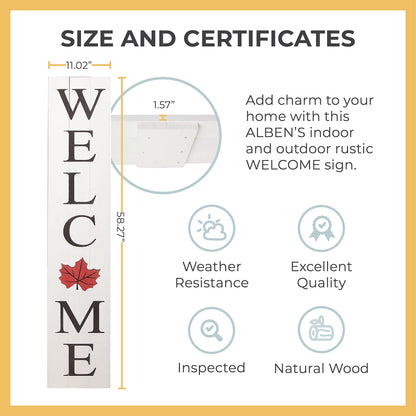 Extra Large 5FT Premium Wooden Interchangeable Welcome Sign for Front Door Porch Sign - 5 ft (58 x 11 Inch) 8 Magnetic Seasonal Tiles, Fall Porch Signs, Holidays and Seasons, Weather Resistance Standing welcome sign Outdoor and Indoor (White)