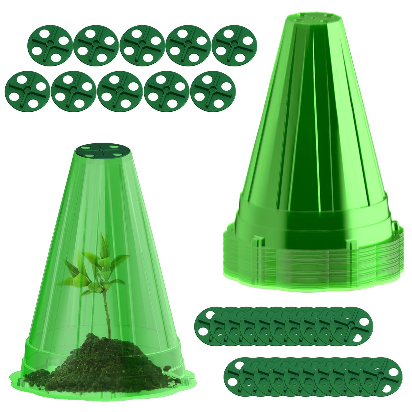 Webuys Garden Cloches for Plants, 30 Pack Garden Cloche with Rotary Vent, Reusable Bell Plant Covers, Plant Cloche Protectors from Animals Snails Birds Chickens, 7.9" H X 6.7" D (Green)
