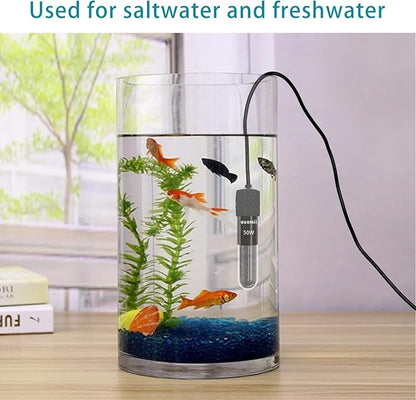 Mini Submersible Aquarium Heater, 25/50/100/150/200/300 Watts Adjustable Fish Tank Heater, Built-in Thermometer, External Temperature Controller, Smart Memory, Used for 1-60 Gallons (20W Plug)