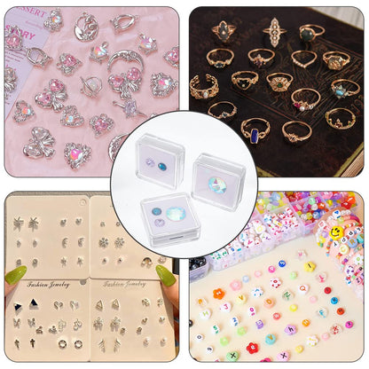 NBEADS 12 Pcs Gemstone Display Box, 1.6x1.6x0.6 Transparent Polystyrene Square Jewelry Display Container Diamond Storage Box with Clear Top Lids and White Sponge for Bare Stone Diamond