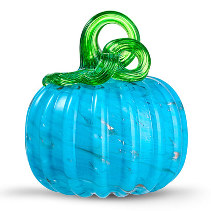 Hand Blown Art Glass Pumpkin Collectible Figurines, Glass Pumpkin Paperweight, Thanksgiving Halloween Gifts Decor, Home Decoration, Office Decoration. (Blue)