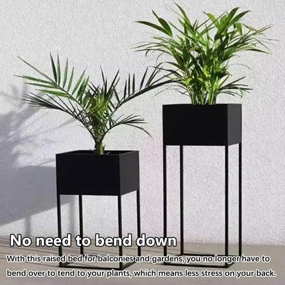 Sions Metal Iron Raised Planter Box with Legs, Rectangular Black Heavy Duty Divided Plant Planter, Modern Commercial Home Suitable for Patio, Deck, Garden,25cm×25cm×45cm