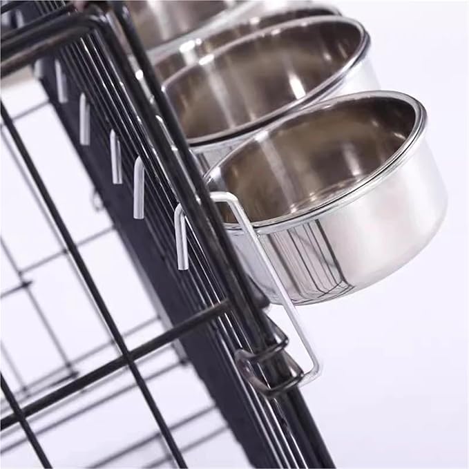 1PCS Crate Dog Cat Bowl Stainless Steel Hanging Pet Cage Bowl Food Water Feeder Coop Cup for Cat Puppy Birds Rats 5 Sizes(18CM)