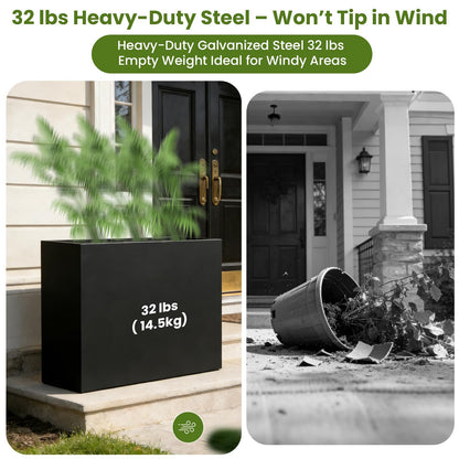 Nexum 30 Inch Tall Metal Planter Box for Outdoor/Indoor Use, Heavy Duty Galvanized Steel Vertical Planter, Modern Large Planter Boxes for Front Door, Porch & Patio (Rectangular Tall Planter)