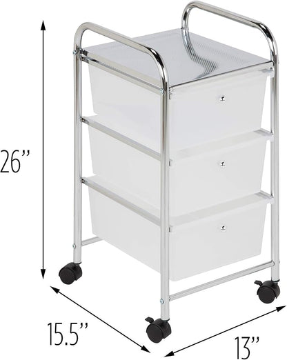 Honey-Can-Do 3-Drawer Plastic Storage Cart on Wheels,Silver