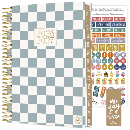 bloom daily planners 2026-2027 Planner - Academic Year (July 2026 - July 2027) Monthly & Weekly Soft Cover Planner for Women - 13 Month Calendar Agenda Book with Stickers - 5.5" x 8.25" - Checkered
