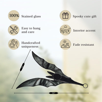 Velasyart Bat Stained Glass Window Hangings,Suncathers, Larger Halloween Bat Ornaments Spooky Home Decoration