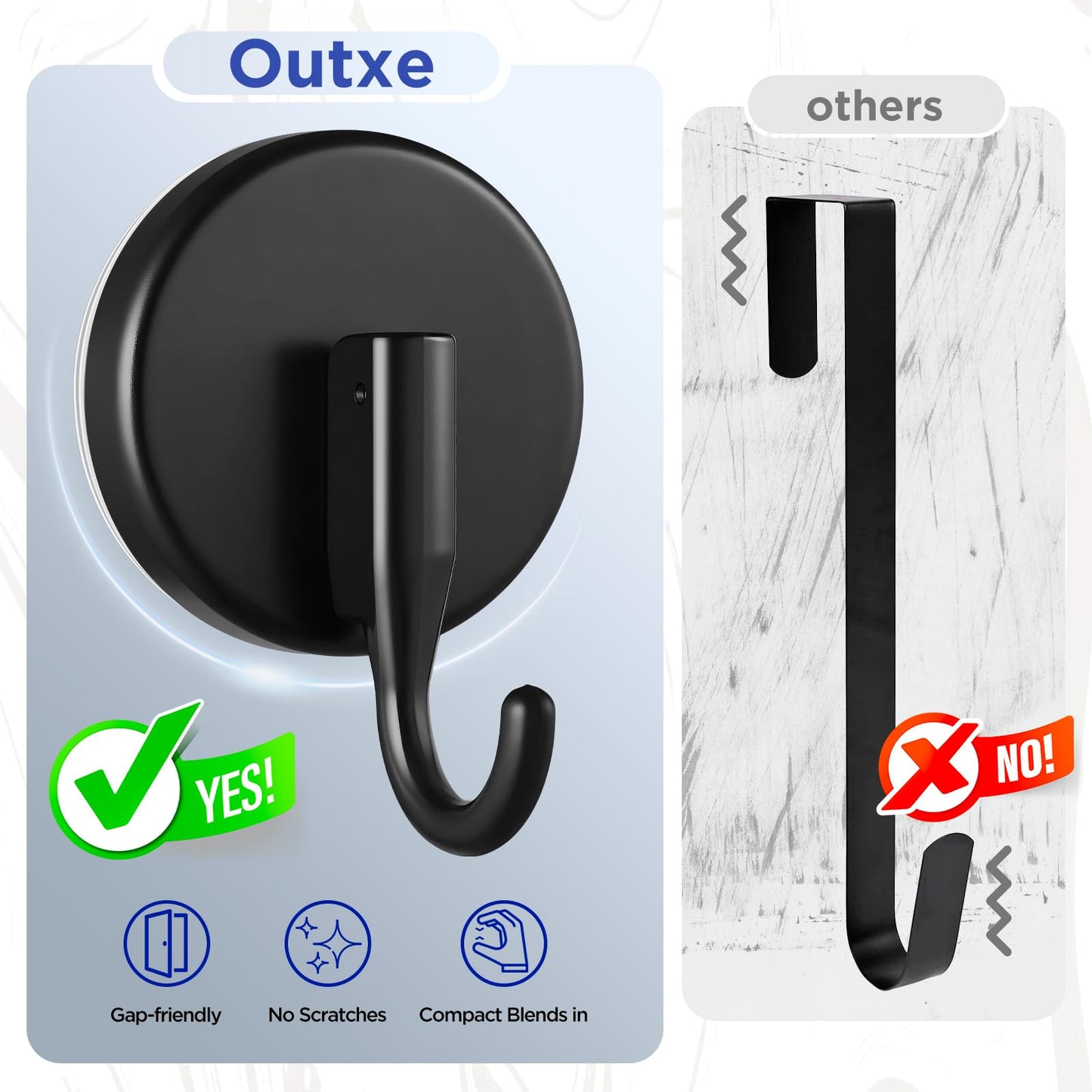 OUTXE Wreath Hanger for Front Door, Upgraded Suction Cup Reef Hook for Glass Window/Over Door, Christmas/Thanksgiving/Halloween/July 4th/Easter/Valentine/Spring/Summer/Fall (Black, 4-Pack)