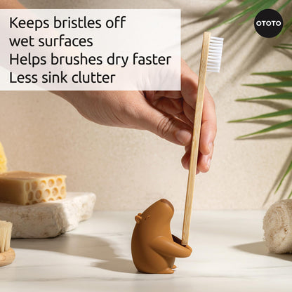 OTOTO Capybara Toothbrush Holder Set - Bathroom Organizer, Brush Holder, Funny White Elephant Gifts for Kids, Baby Gift (Capybrush)