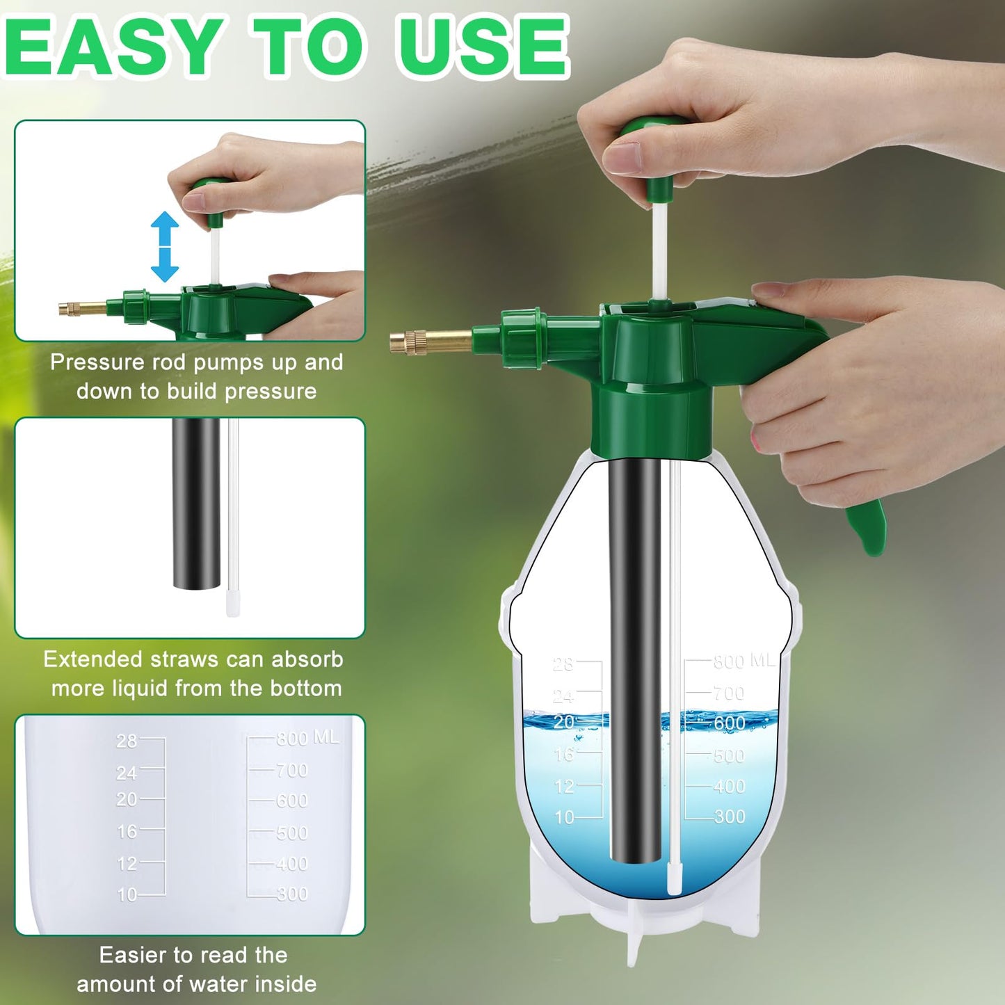 Ziliny 2 Pcs 27 oz Handheld Pump Spray Bottle Garden Mister Spray Bottles Lawn Pressure Hand Pump Sprayer with Adjustable Nozzle for Chemicals Watering Weeds Plants and Cleaning (Green)