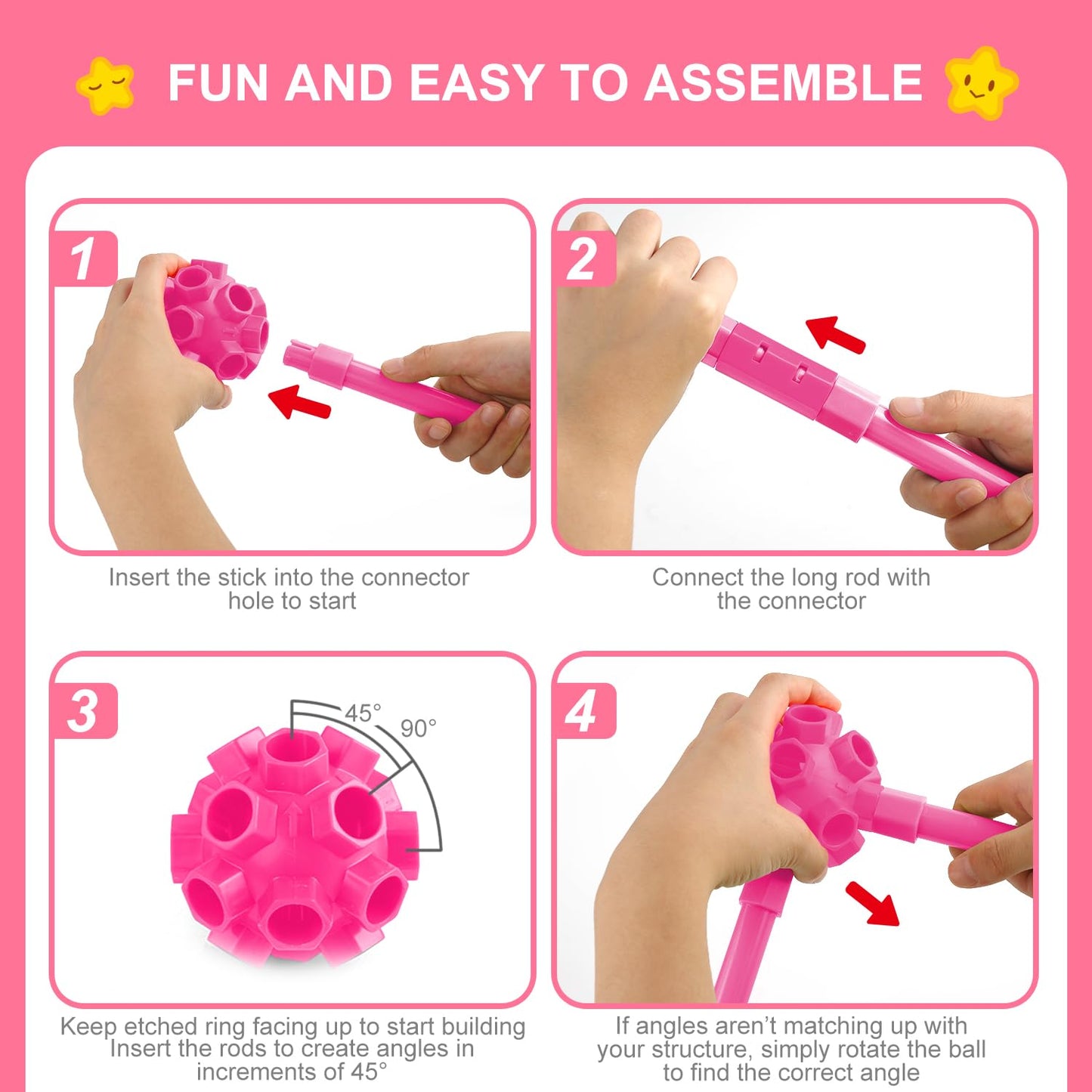 SpringFlower Fort Building Kit for Kids,STEM Construction Toys, Educational Gift for 3 4 5 6 7 8 9 10 11 12 Years Old Boys and Girls,Ultimate Creative Set for Indoor & Outdoors Activity,140 Pcs,Pink