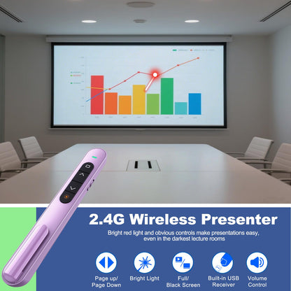 QUI 2 Pack Presentation Clicker, Hyperlink Volume Control Wireless Presenter, RF 2.4GHz USB Presentation Remote Control,PowerPoint Clicker Slide Advancer for Computer, Laptop, Mac (USB, Purple)