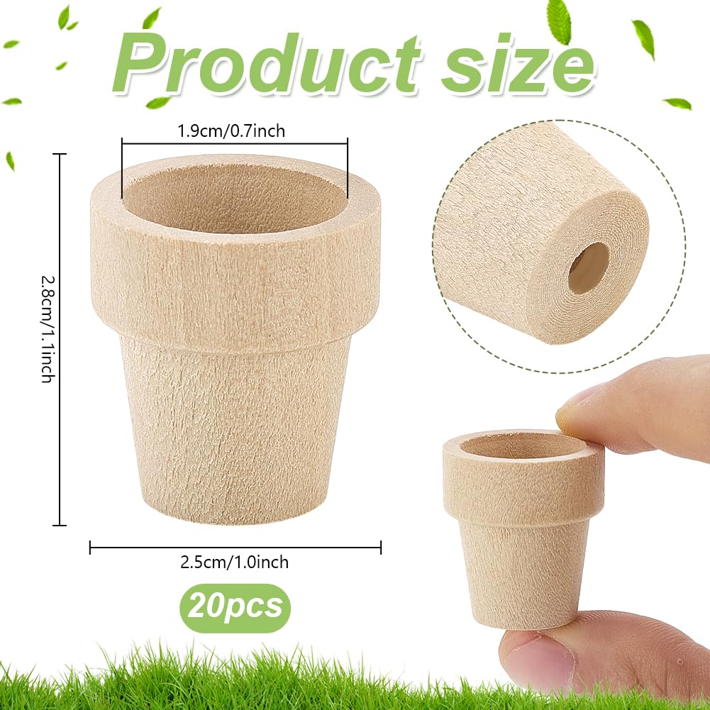 PH PandaHall 20pcs Mini Wood Flower Pots 1x1.1 Inch Natural Wooden Flower Pots Burlywood Rustic Planters for Home Decor Christmas Birthday Gifts Plant Lovers Crafting DIY Projects