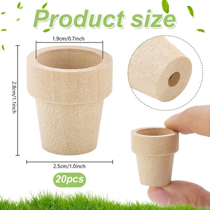 PH PandaHall 20pcs Mini Wood Flower Pots 1x1.1 Inch Natural Wooden Flower Pots Burlywood Rustic Planters for Home Decor Christmas Birthday Gifts Plant Lovers Crafting DIY Projects