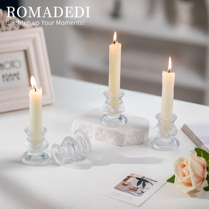 Romadedi Glass Candle Holder for Candlestick - 20 Pcs Clear Small Tapered Candle Holder Decor Bulk Wedding Table Centerpiece for Candle Sticks Christmas Party Living Room Dinner Advent