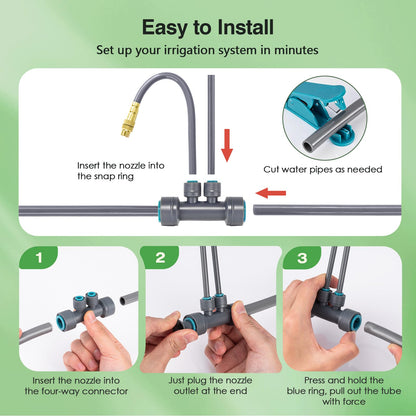 39 FT Drip Irrigation System - Double-Head 360° Adjustable Garden Watering System with 24 Spray Nozzles, Garden Atomizing Misting System & Irrigation System for Garden, Greenhouse, Yard, Lawn, Plants