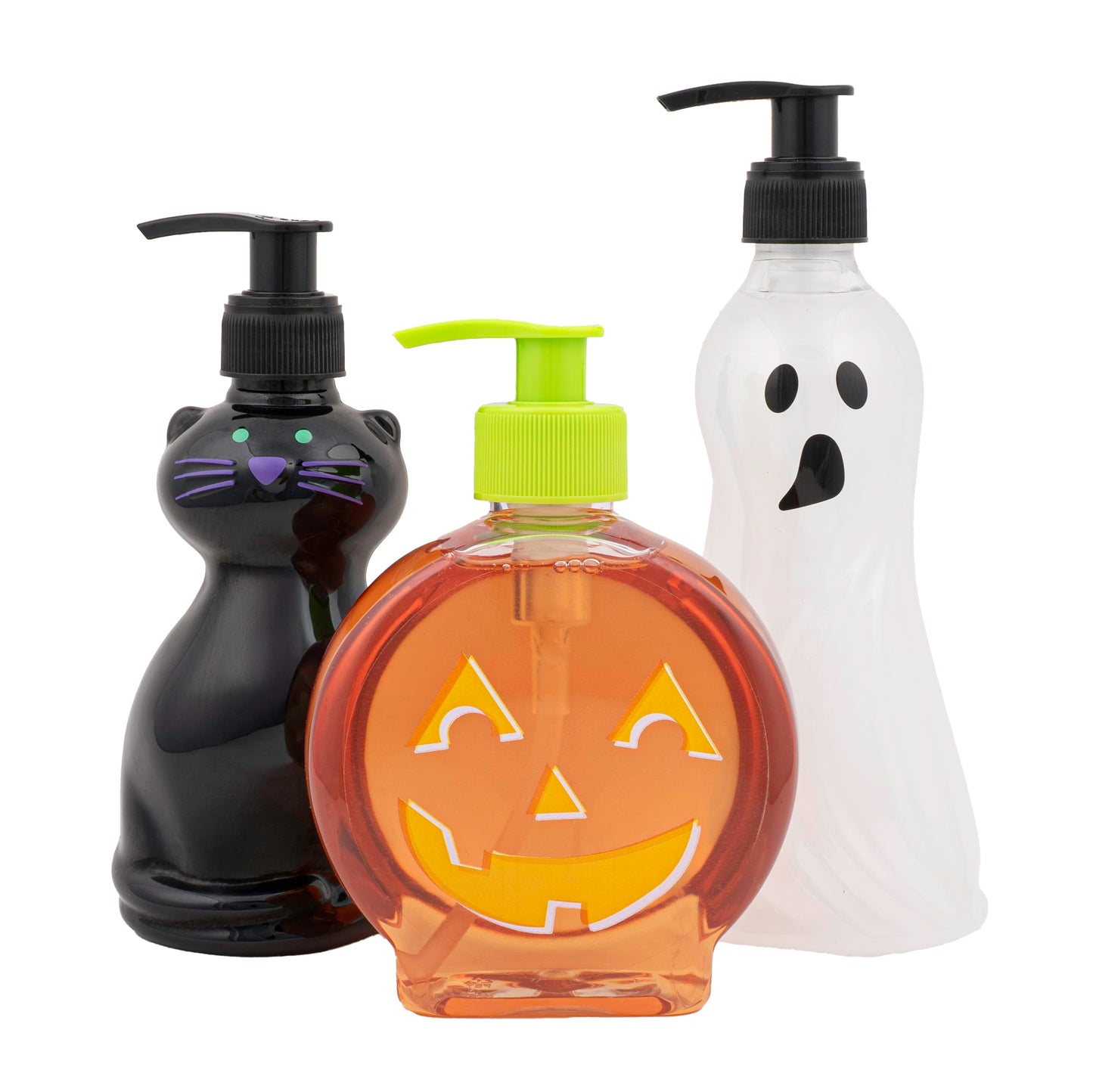 Simple Pleasures Halloween 3 Pack of Cat, Ghost & Pumpkin Spice, Berry Scented Liquid Hand Soap Dispensers Autumn & Halloween Novelty Decorative Refillables for Kitchen Countertops and Bathroom Sinks