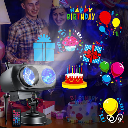 Birthday Projector Lights Outdoor - 2-in-1 HD Holiday Christmas Light Projector with Remote Control & Timer, IP65 Waterproof, Ocean Wave Effects for Yard, Garden, House Decorations