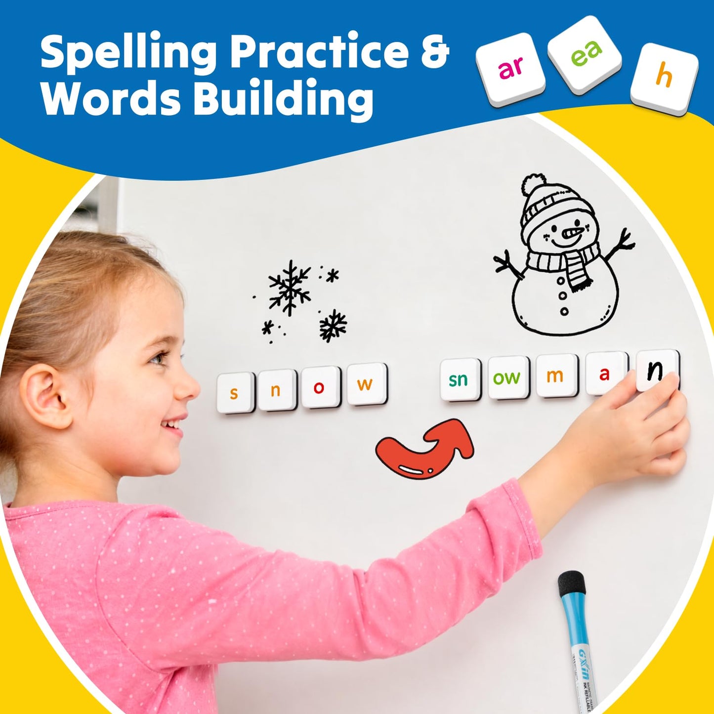 Phonics Magnetic Letter Tiles,Phonics Games Magnetic Letters,Reading Spelling Games with Word Build Boards & All-in-one Storage Case,Word Family Build Game for Preschool Pre k Kindergarten Classroom