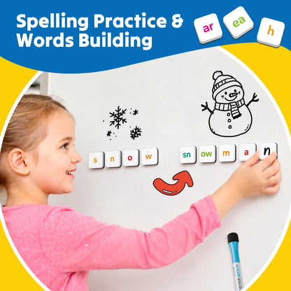 Phonics Magnetic Letter Tiles,Phonics Games Magnetic Letters,Reading Spelling Games with Word Build Boards & All-in-one Storage Case,Word Family Build Game for Preschool Pre k Kindergarten Classroom