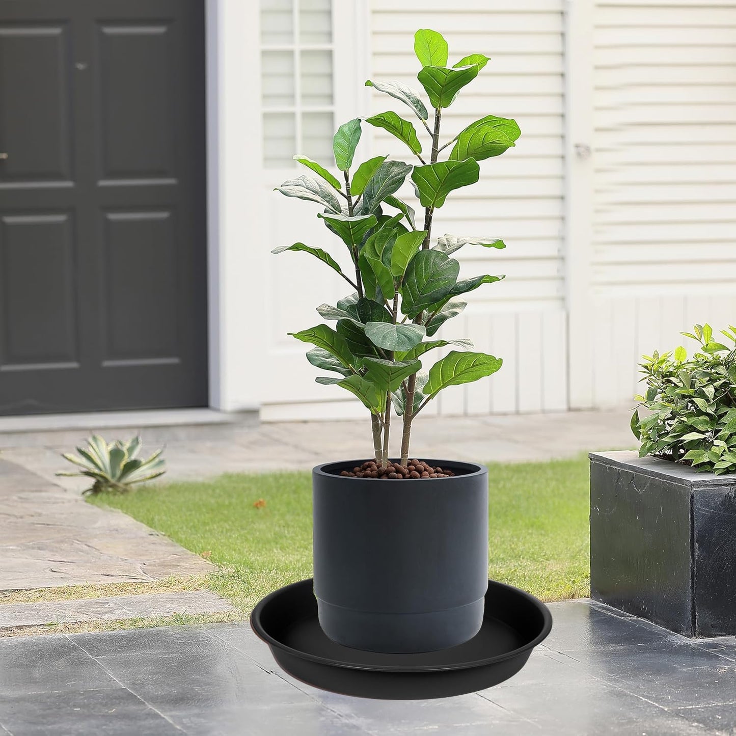 Angde 4 Pack of 14 inch Plant Saucer, Plant Saucer 14 Inch Round, Plant Trays for Pots, Plant Drip Tray, Plant Pot Saucers, Flower Pot Saucer, Plant Saucers for Indoors (14", Black)