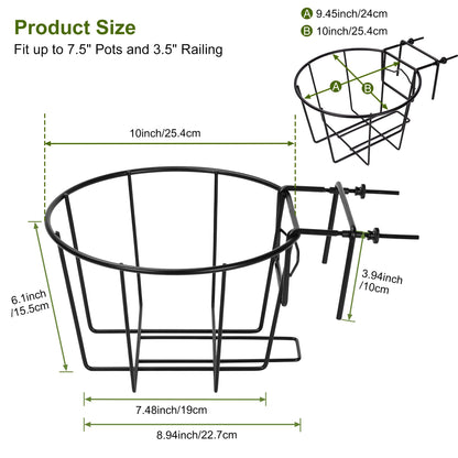 TQVAI Adjustable Hanging Railing Planter for 1.89 to 3.5 Inches Railings - Outdoor Balcony Deck Flower Pot Holder, Metal Baskets for Garden Orchid, Patio Ledge, 3 Pack, Black