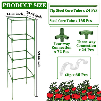 ZeeDix Tomato Cages with Bird Netting Set - 6 Pack 60 Inches Heavy Duty Tomato Cages + 6 Pack 57 Inches Garden Mesh Barrier for Tomatoes Climbing Vegetables Flowers