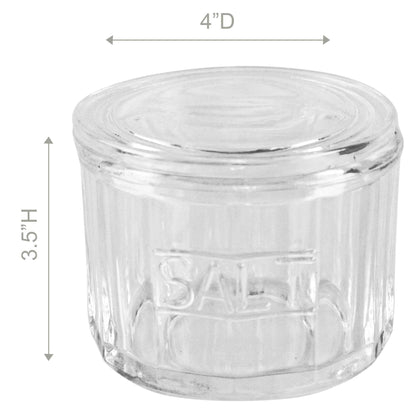 HOME-X Depression Style Clear Glass Salt Cellar with Lid, Retro Kitchen Decor, Wedding Gift - 3 1/2" H x 4" D