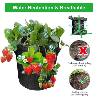 GOTGELIF 10 Gallon Strawberry Grow Bags 2-Pack, Thickened Nonwoven Grow Pots with 8 Pockets & Reinforced Handles for Strawberries, Tomatoes, Peppers, Herbs, Flowers