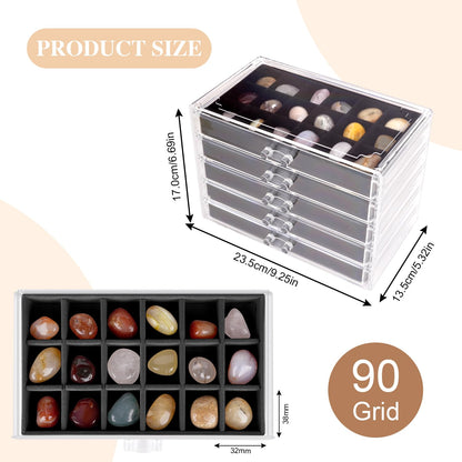Rock Display Case, Rock Collection Box, 90 Grid Crystal Collection Display Case,Gemstone Display Shelf, Acrylic Clear Displays Cases Organizer for Gemstone Fossil Stone