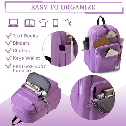 VASCHY School Backpack for Women, Unisex Large Bookbag Schoolbag Casual Daypack for High School/College/Teens/Travel/Work Purple