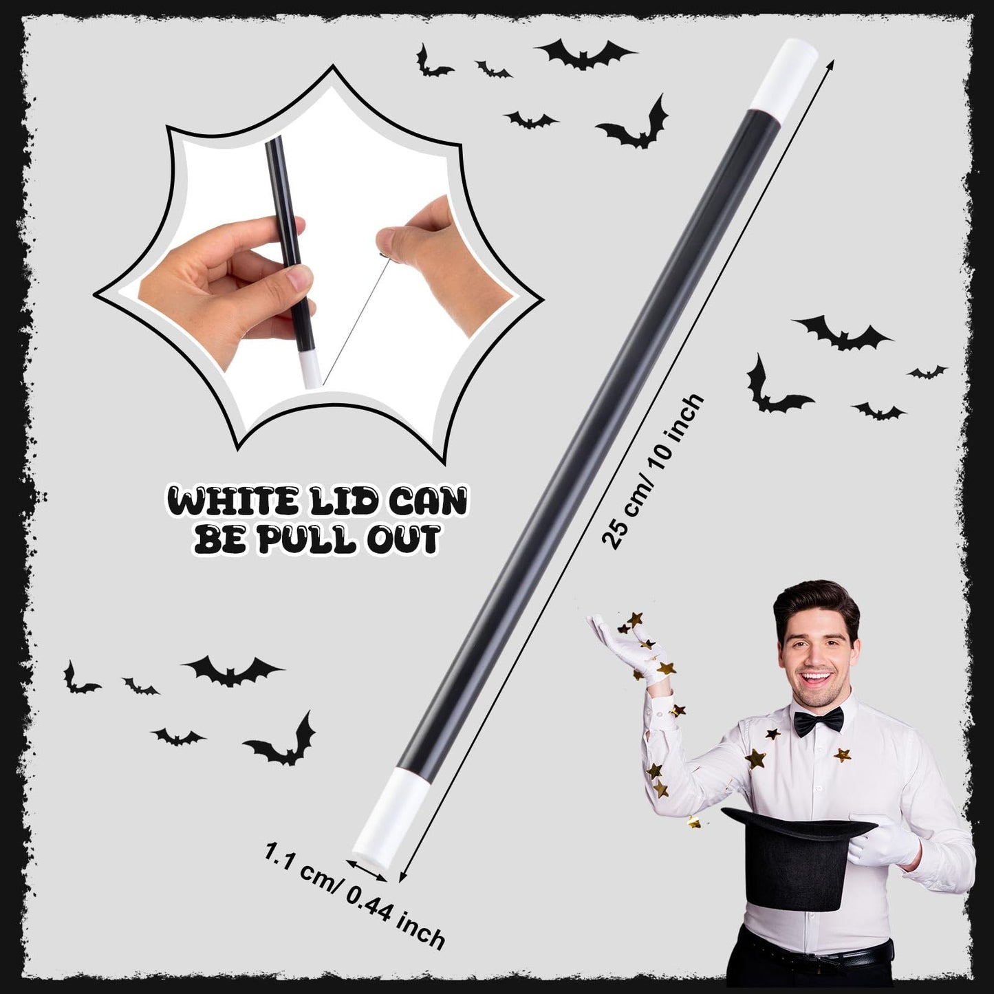 Gejoy 84 Pcs 10 Inches Plastic Magic Wand Black and White Spell Casting Stick Magician Wand for Witch Magician Costume, Halloween Party Favors, Birthday Games Kit