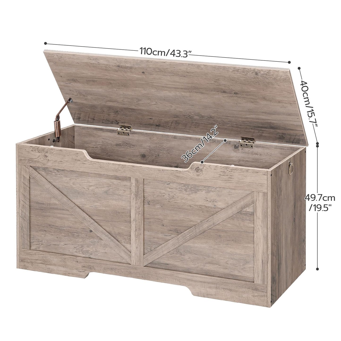 HOOBRO Storage Bench, 43.3” Retro Wooden Storage Chest with U-Shaped Cut-Out Pull, Safety Hinge, Supports 220 lb and Easy Assembly for Toy Box Organizer (Greige) BG772CW01