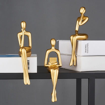 XINXUAN Gold Statue Home Decor - Modern Bookshelf & Desk Decor - 3 Piece Set