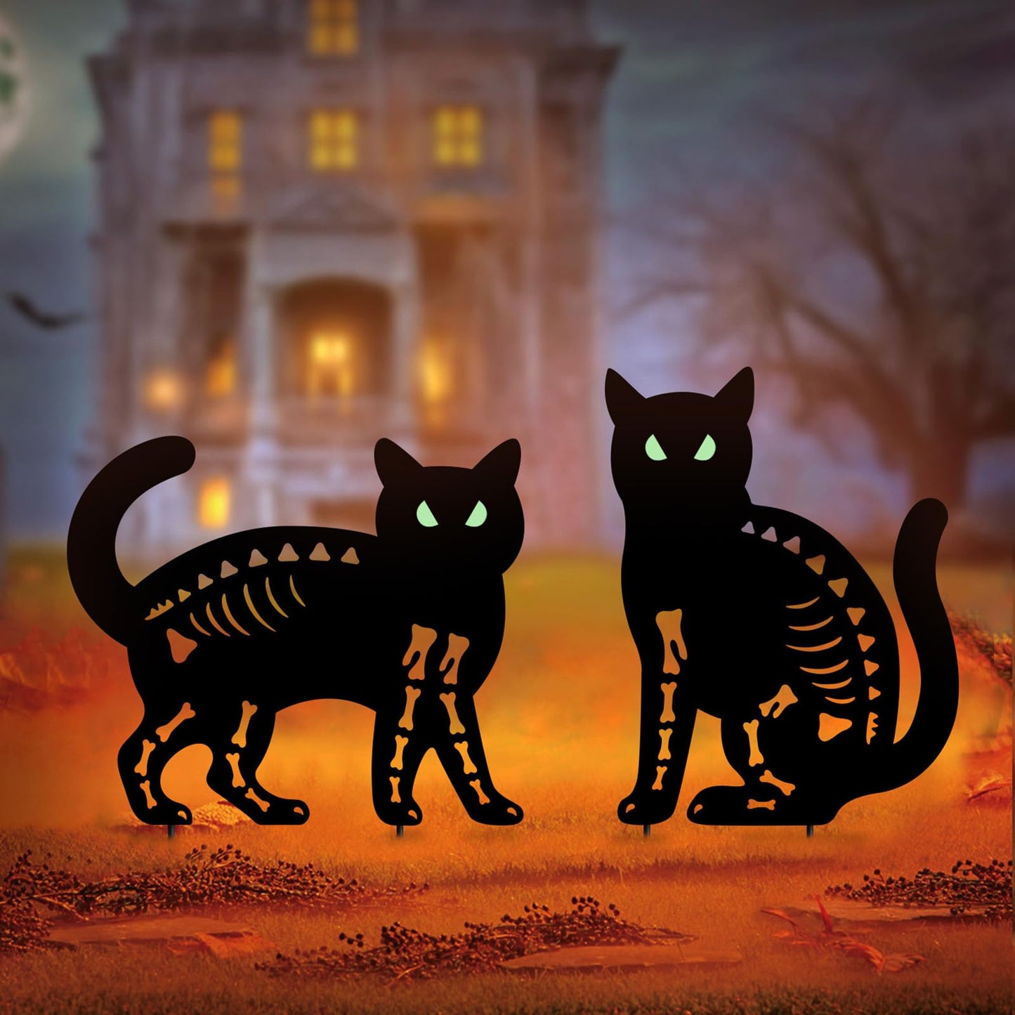 YY Gardenia Halloween Decorations Outdoor,2 Pack Spooky Metal Black Cat Garden Stake,Outdoor Halloween Decorations