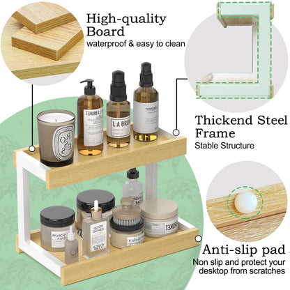 MARTY 2 Tier Spice Rack Organizer for Countertop, 15.8''L Coffee Station/Bathroom Organizer Countertop, Counter Shelf Desktop Storage Organizer for Kitchen, Bedroom, Office (Black)