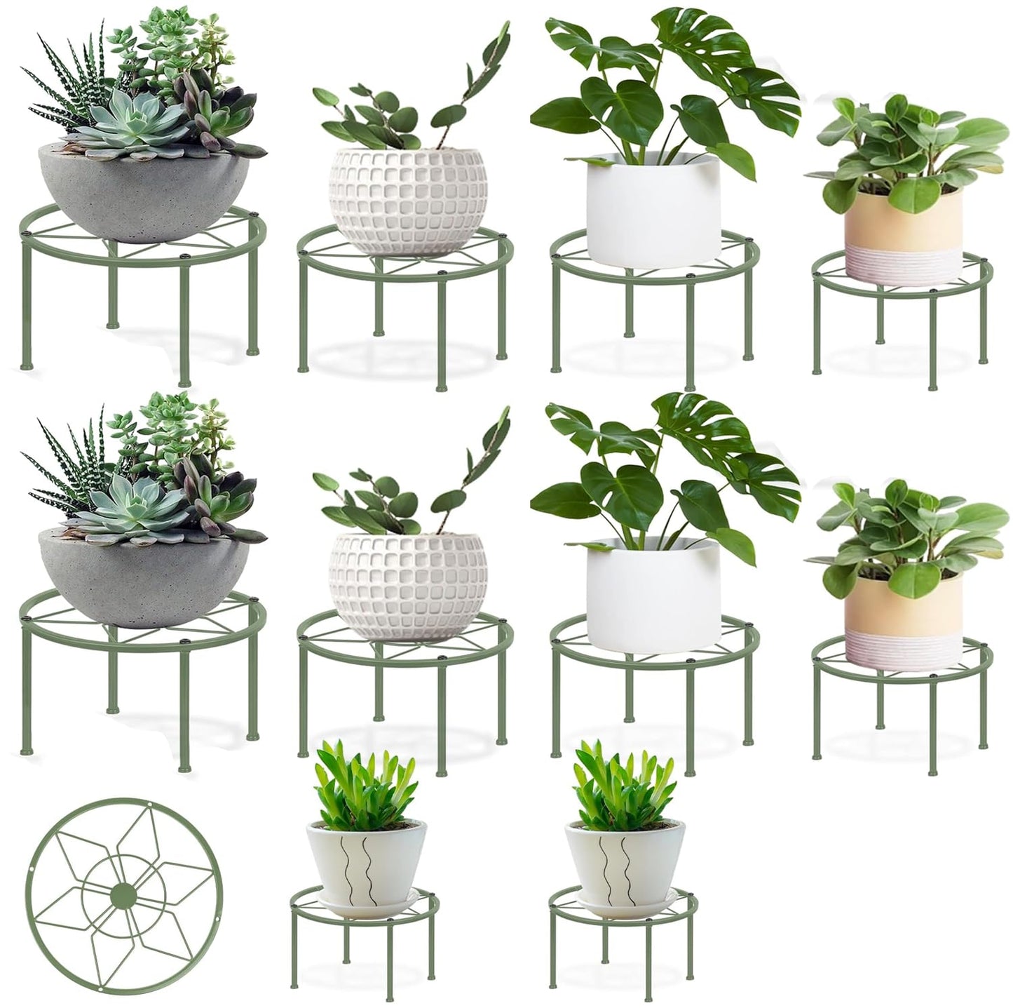 lokeisna Set of 8 Plastic Planter & Metal Plant Stands for Home Indoor and Outdoor