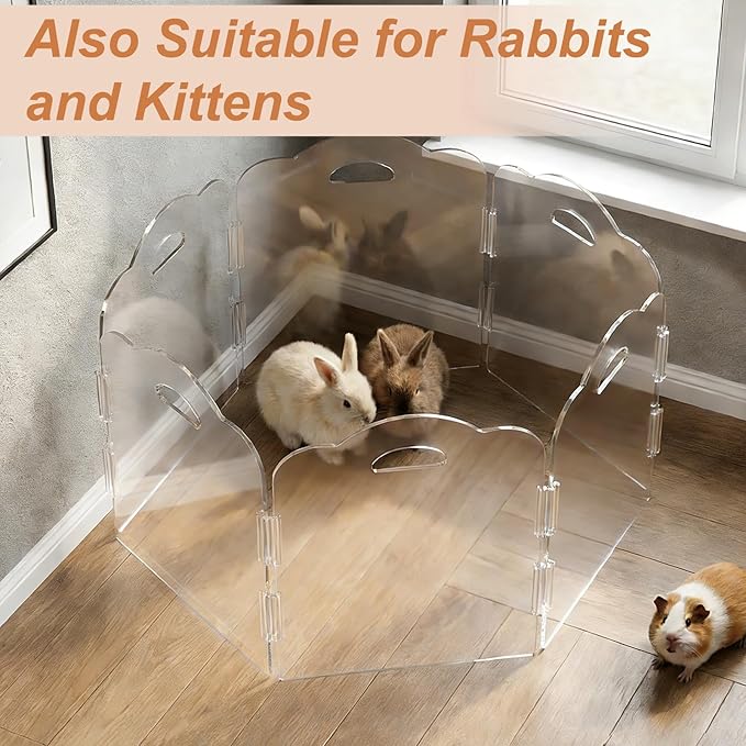 Transparent Acrylic Dog Gate Indoor, Free-Standing Pet Gate, 16" Height (Size S) Foldable 6 Modular Panels, Dog Fence for Doorways, Hallways, Stairs, No Drilling, Perfect for Puppies and Small Pets
