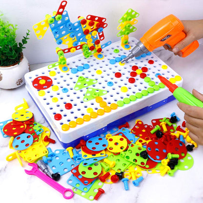 HAPTIME Design and Drill Toy,Educational Toys Building for Kids Ages 3-8,STEM Toys for 3 4 5 6 Year Old,193 Pcs Electric Drill Toy,Magic Montessori Play Toolbox for Toddler Boys Girls Preschool