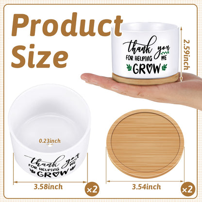 Newtay 2 Pcs End of Year Teacher Gifts Thank You for Helping Me Grow Pots Ceramic Succulent Pots White Flower Planter Pot Teachers Appreciation Gifts for Graduation Back to School