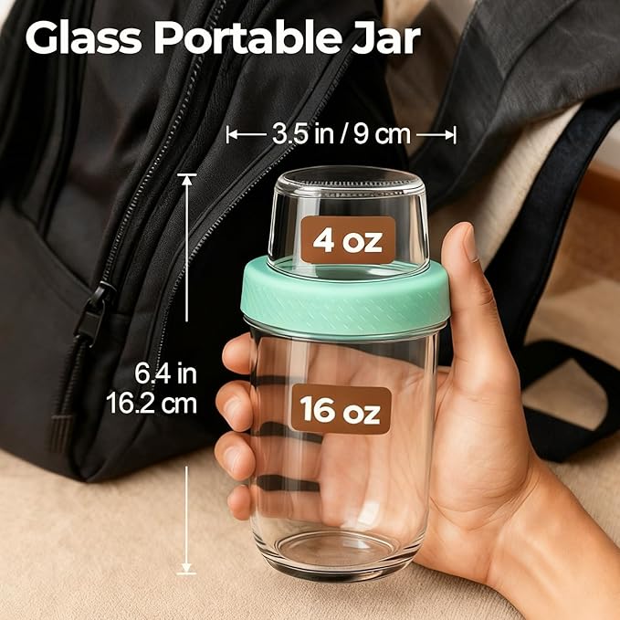 ComSaf Overnight Oats Containers with Lids (16oz+4oz, 4Pcs), Dual-Laryer Chia Pudding Jars with Dry and Wet Separation, Yogurt Parfait Cups for Oatmeal Cereal Nut Fruit, Meal Prep Glass Jars for Salad