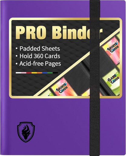 Heavy Duty Card Binder, Fabmaker 9 Pocket Trading Card Binder Holds 360 Cards, Sleek Side-Loading Card Album, Sturdy Card Collection Folder for Game Cards, Sport Cards, Purple