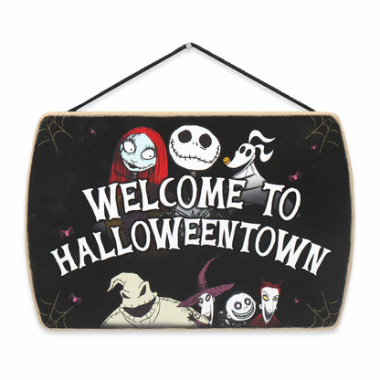 Disney The Nightmare Before Christmas Welcome to Halloween Town Hanging Wood Wall Decor - Fun Halloween Sign for Home