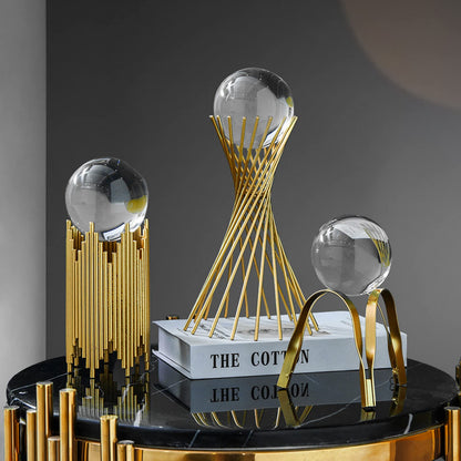 E-isata Modern Abstract Art Crystal Ball with Gold Iron Stand Decorative Ornaments for Living Room Bedroom TV Cabinet Crafts Gifts Office Home Decor (Pipe)