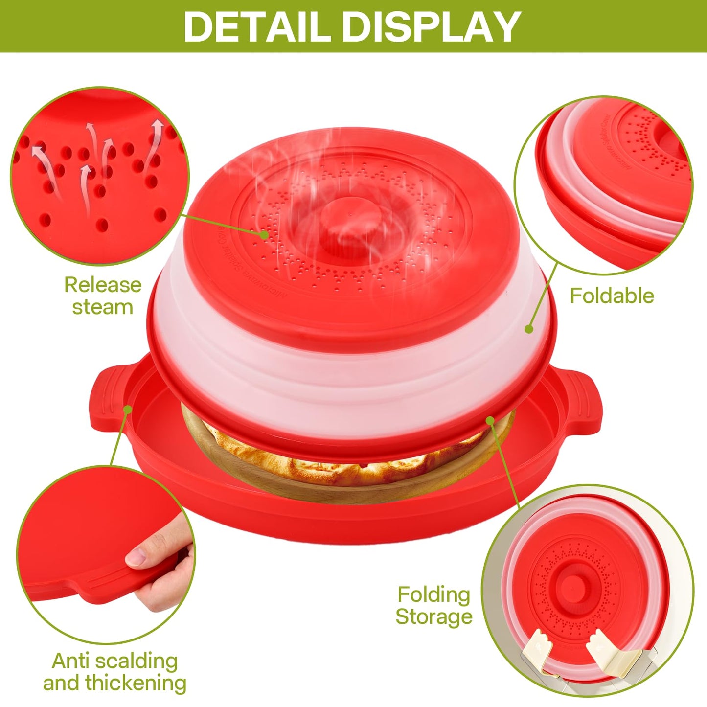 Microwave Splatter Cover for Food with Anti-scald Base Plate,Large Plastic & Silicone Vented Avoid Scalding Collapsible Guard Lid, Plate Holder & Kitchen Colander for Meal Prep-10.7 Inch (gray)